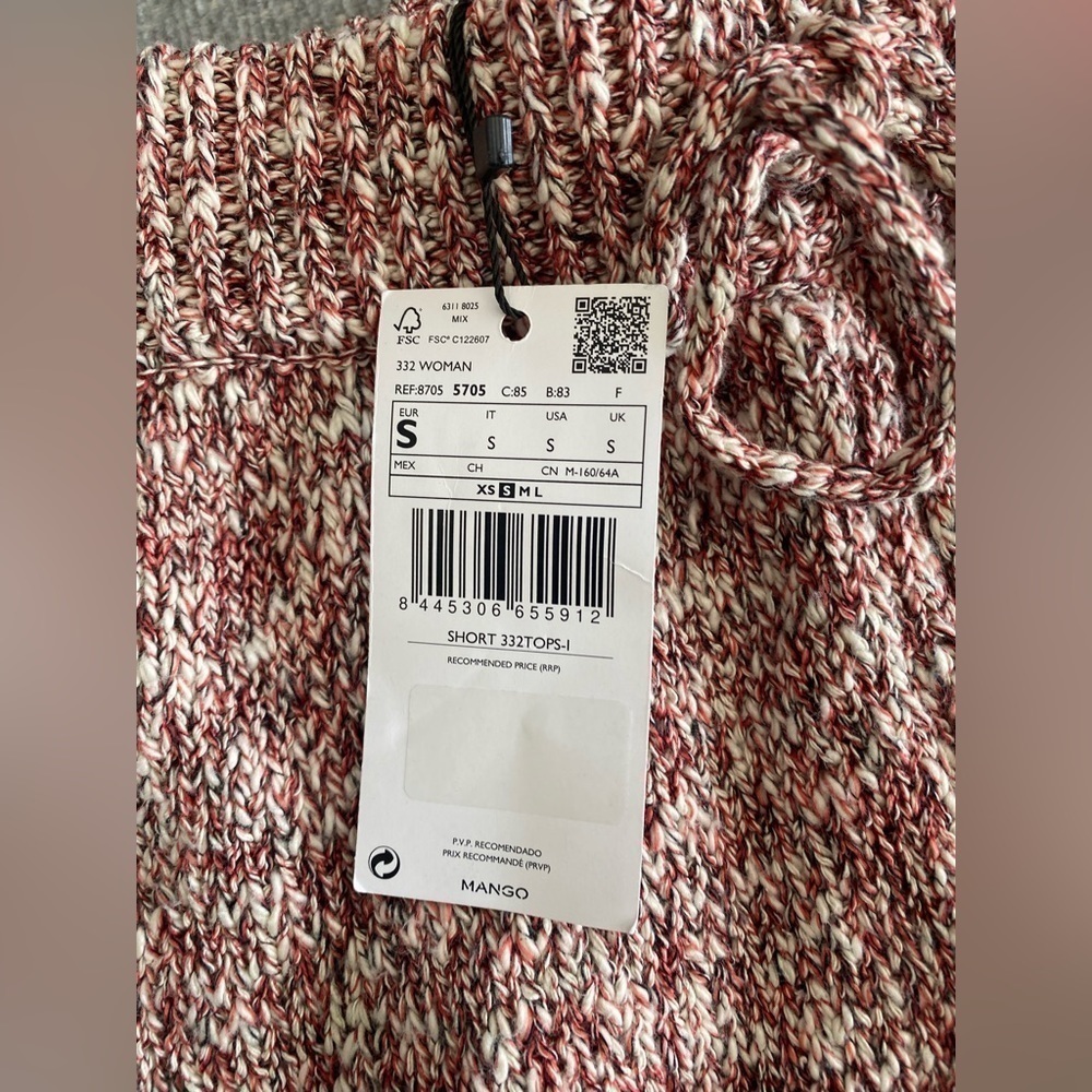 MANGO High Waist Flecked Burgundy Knit Shorts Cotton S Size S - Picture 10 of 11